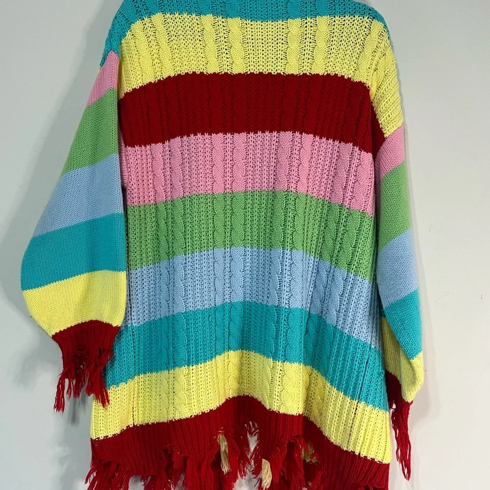 Peach Love California size M stripe open front destroyed fringe cardigan (F) - Picture 3 of 4